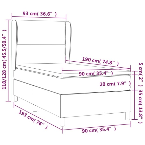 Cama box spring con colchón tela gris taupe 90x190 cm