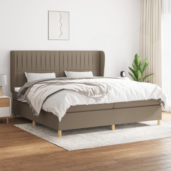 Cama box spring con colchón tela gris taupe 200x200 cm