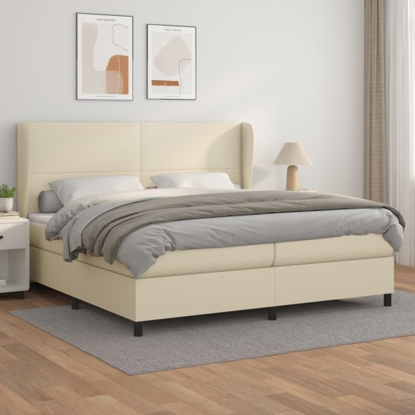 Cama box spring con colchón cuero sintético crema 200x200 cm