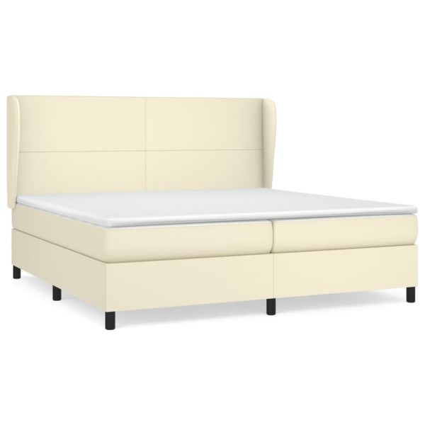 Cama box spring con colchón cuero sintético crema 200x200 cm