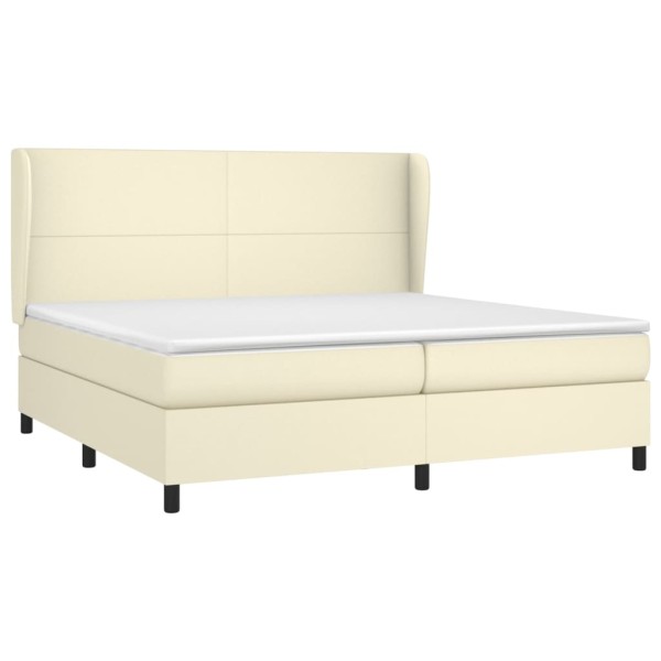 Cama box spring con colchón cuero sintético crema 200x200 cm