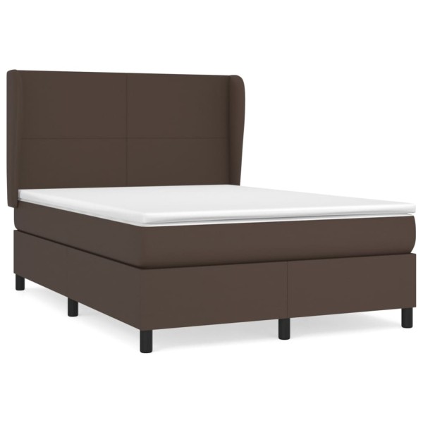 Cama box spring con colchón cuero sintético marrón 140x190 cm