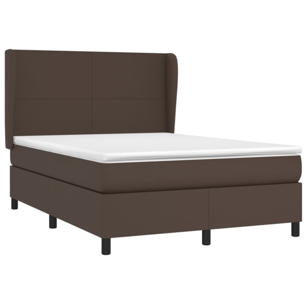 Cama box spring con colchón cuero sintético marrón 140x190 cm