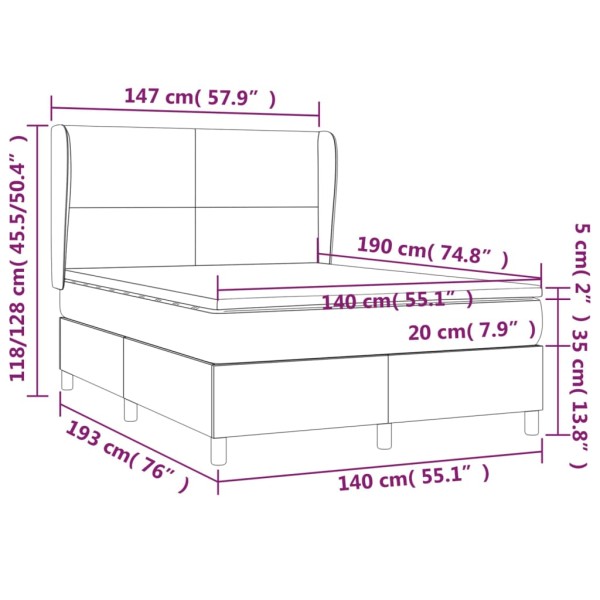 Cama box spring con colchón cuero sintético marrón 140x190 cm