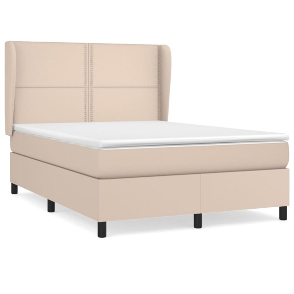 Cama box spring con colchón cuero sintético capuchino 140x200cm