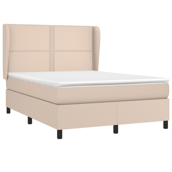 Cama box spring con colchón cuero sintético capuchino 140x200cm