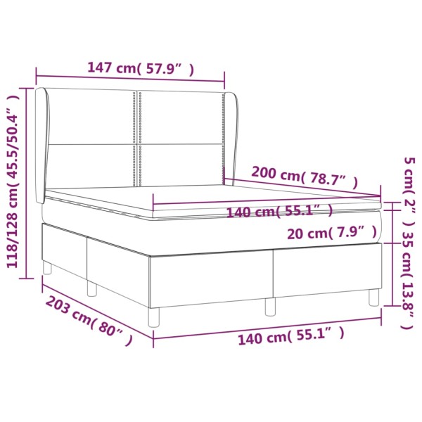 Cama box spring con colchón cuero sintético capuchino 140x200cm