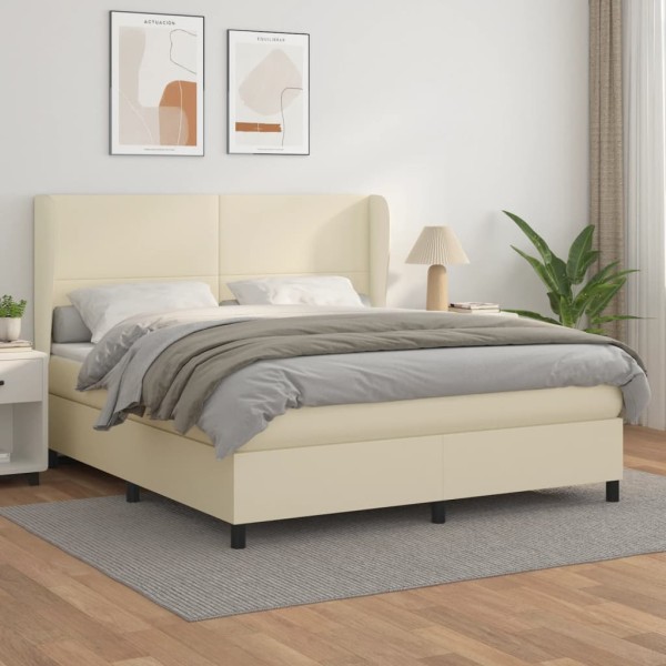 Cama box spring con colchón cuero sintético crema 180x200 cm