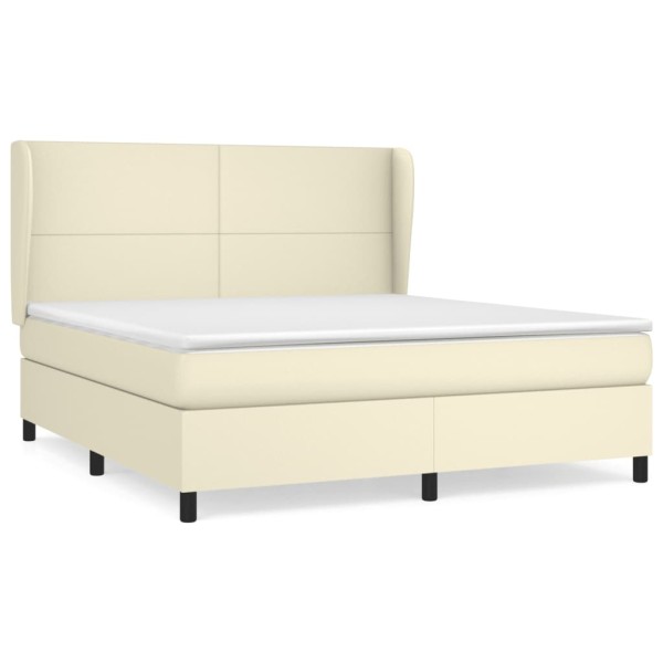 Cama box spring con colchón cuero sintético crema 180x200 cm