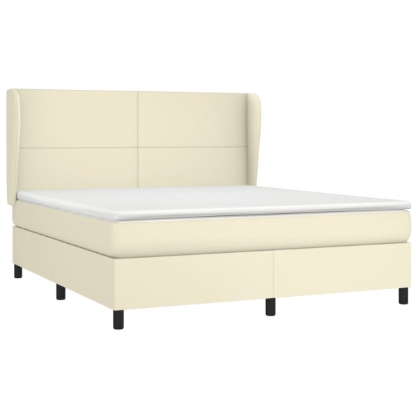 Cama box spring con colchón cuero sintético crema 180x200 cm