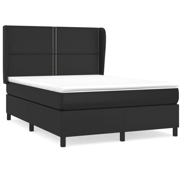 Cama box spring con colchón cuero sintético negro 140x190 cm