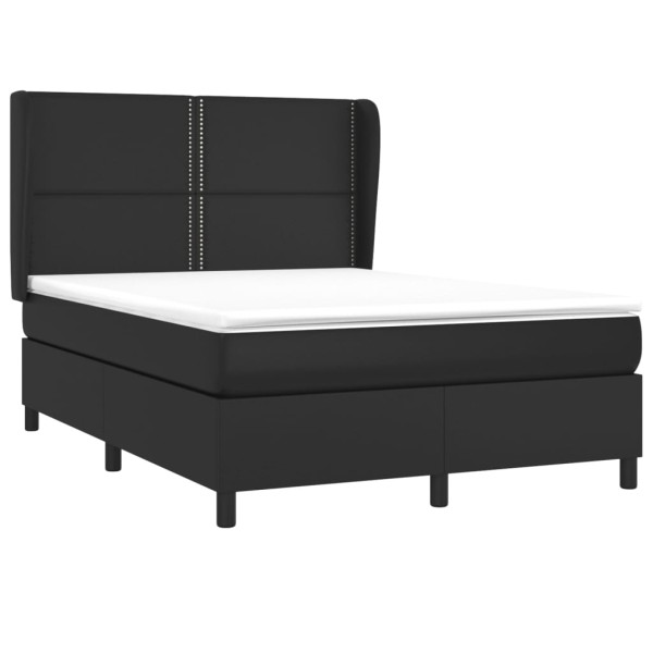 Cama box spring con colchón cuero sintético negro 140x190 cm