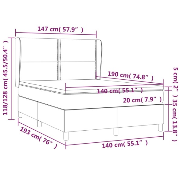 Cama box spring con colchón cuero sintético negro 140x190 cm