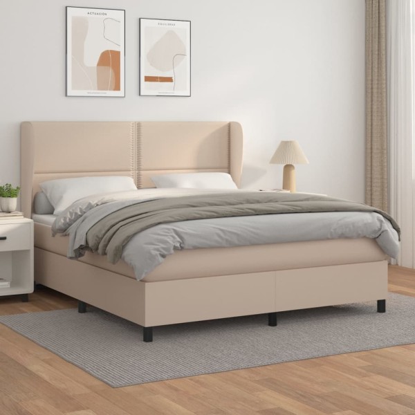 Cama box spring con colchón cuero sintético capuchino 160x200cm