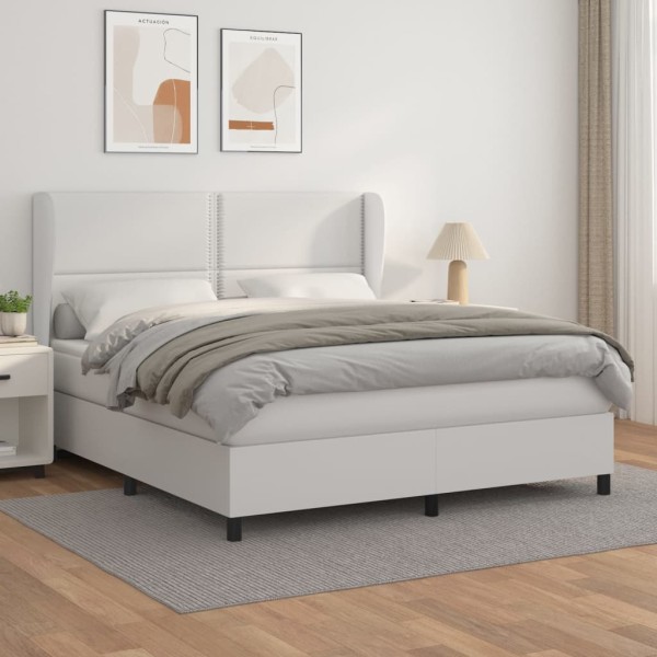 Cama box spring con colchón cuero sintético blanco 180x200 cm