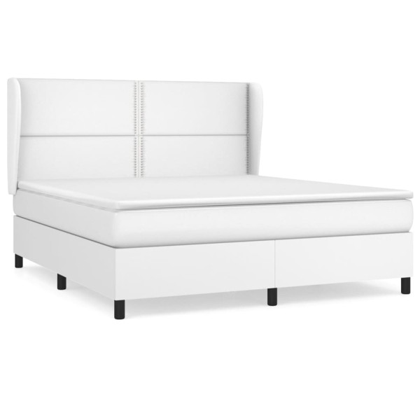 Cama box spring con colchón cuero sintético blanco 180x200 cm