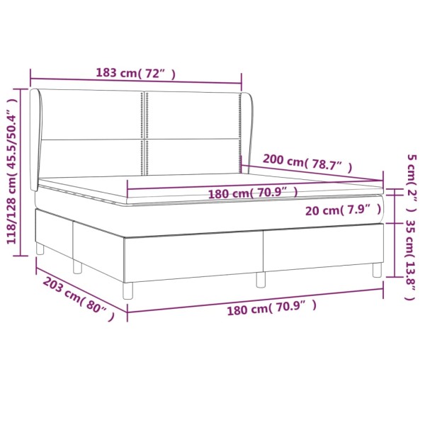 Cama box spring con colchón cuero sintético blanco 180x200 cm