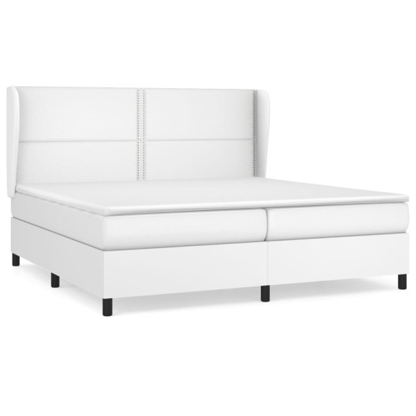 Cama box spring con colchón cuero sintético blanco 200x200 cm