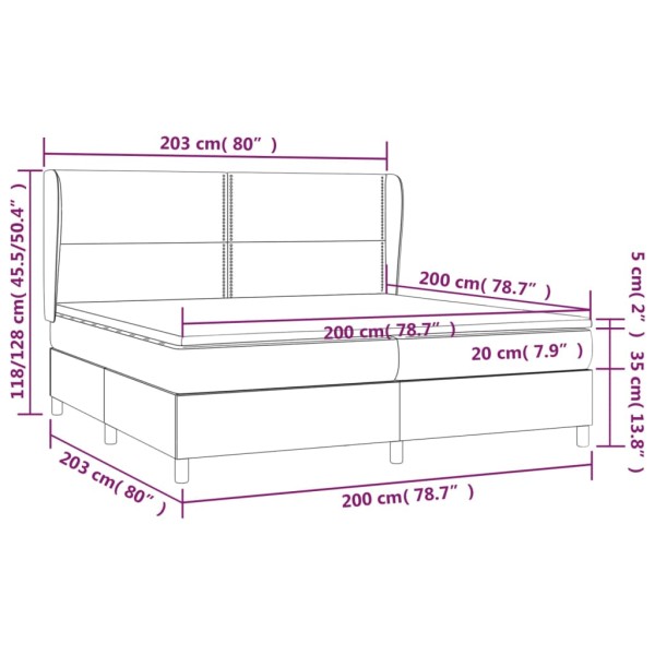 Cama box spring con colchón cuero sintético blanco 200x200 cm