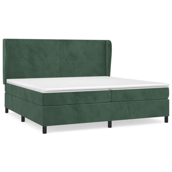 Cama box spring con colchón terciopelo verde oscuro 200x200 cm