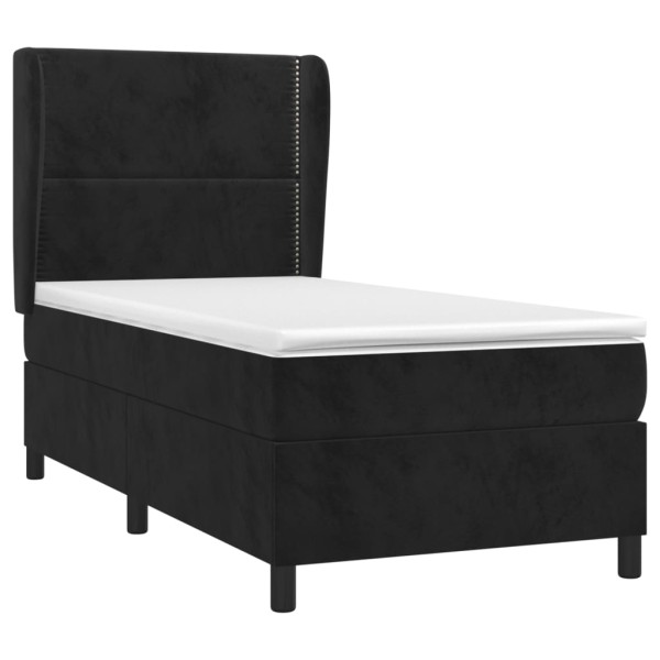 Cama box spring con colchón terciopelo negro 100x200 cm