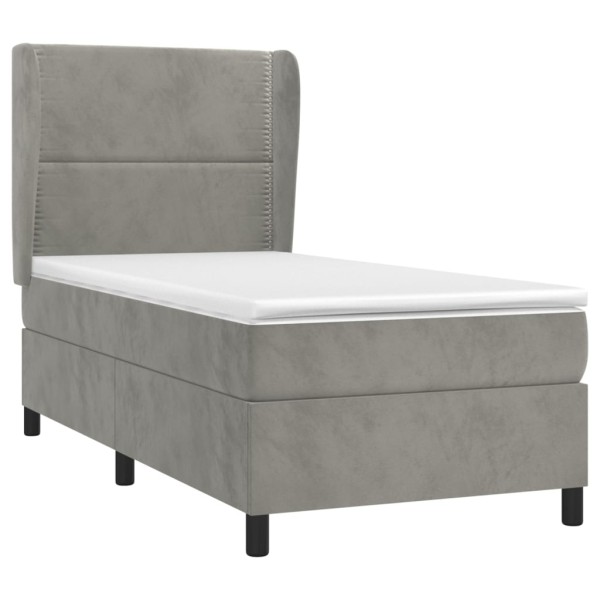 Cama box spring con colchón terciopelo gris claro 90x190 cm