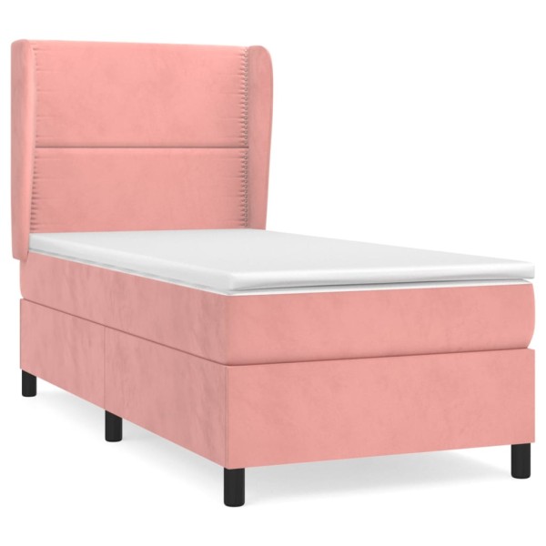 Cama box spring con colchón terciopelo rosa 100x200 cm