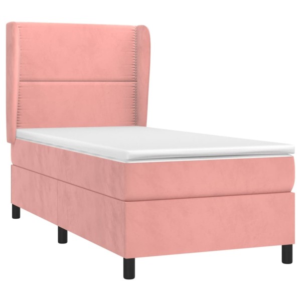 Cama box spring con colchón terciopelo rosa 100x200 cm