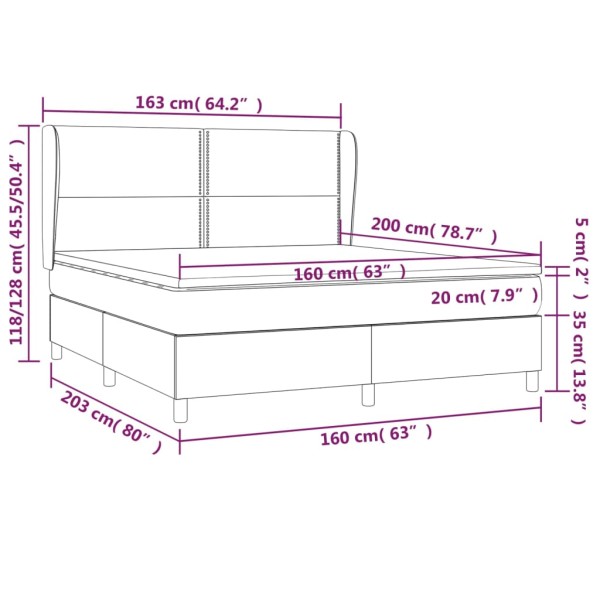 Cama box spring con colchón terciopelo negro 160x200 cm