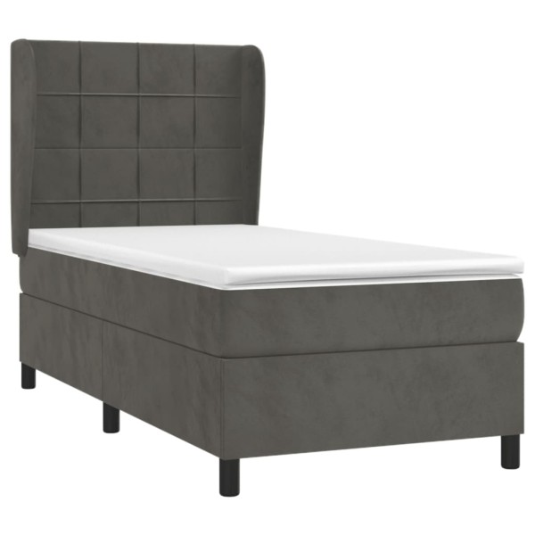 Cama box spring con colchón terciopelo gris oscuro 100x200 cm