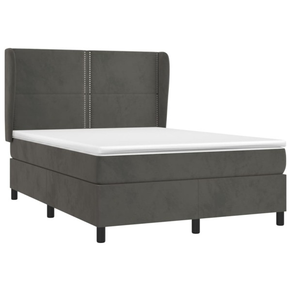 Cama box spring con colchón terciopelo gris oscuro 140x200 cm