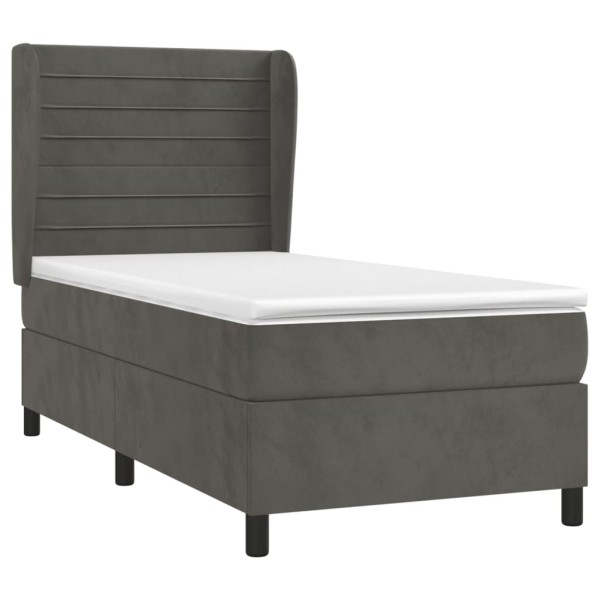 Cama box spring con colchón terciopelo gris oscuro 80x200 cm