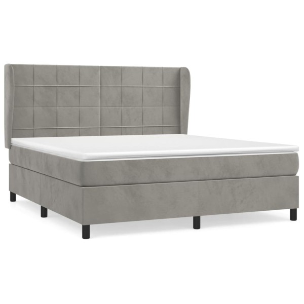 Cama box spring con colchón terciopelo gris claro 160x200 cm