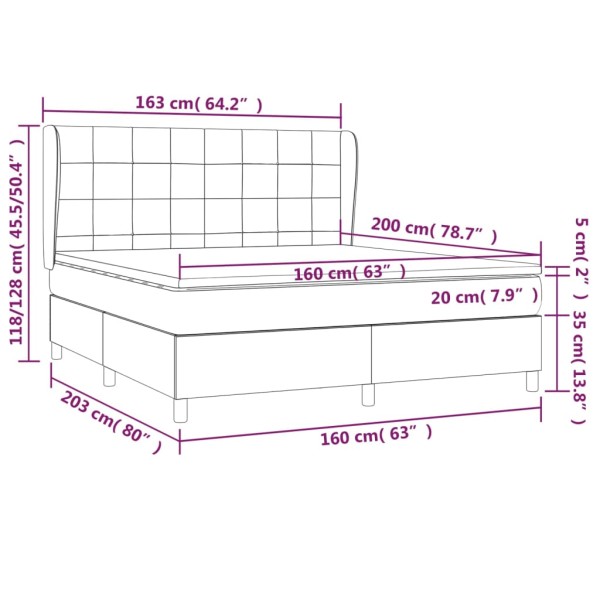 Cama box spring con colchón terciopelo gris claro 160x200 cm