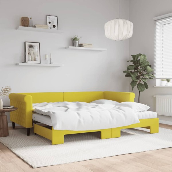 Sofá cama nido con colchón terciopelo amarillo 90x200 cm