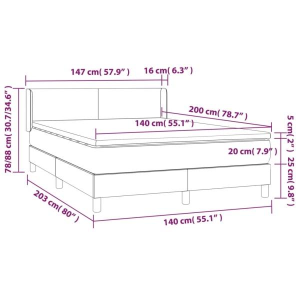 Cama box spring con colchón cuero sintético marrón 140x200cm