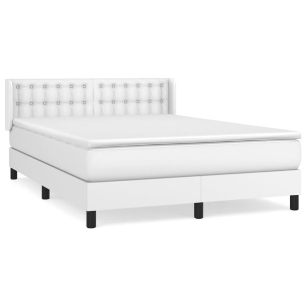 Cama box spring con colchón cuero sintético blanco 140x200cm