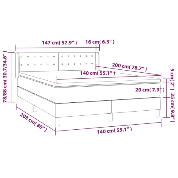 Cama box spring con colchón cuero sintético blanco 140x200cm