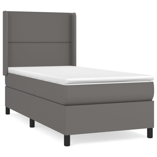 Cama box spring con colchón cuero sintético gris 90x190 cm