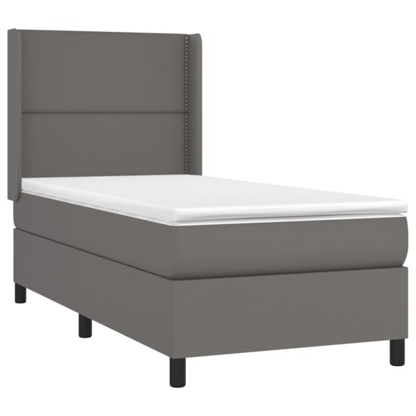 Cama box spring con colchón cuero sintético gris 90x190 cm