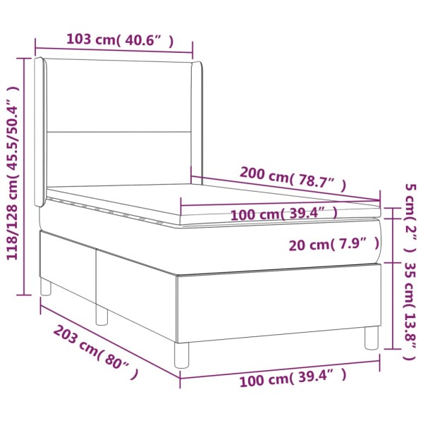 Cama box spring con colchón terciopelo verde oscuro 100x200 cm