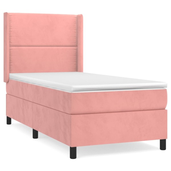 Cama box spring con colchón terciopelo rosa 90x200 cm