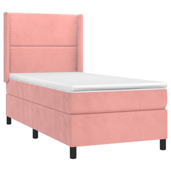 Cama box spring con colchón terciopelo rosa 90x200 cm