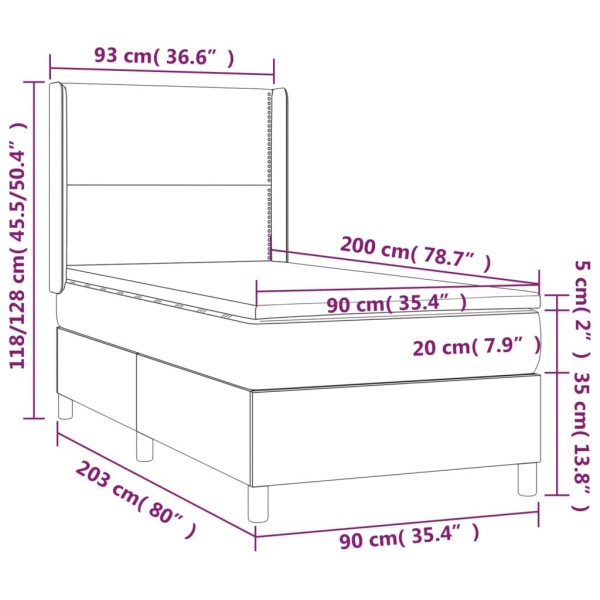 Cama box spring con colchón terciopelo rosa 90x200 cm