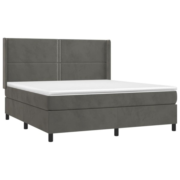 Cama box spring con colchón terciopelo gris oscuro 160x200 cm