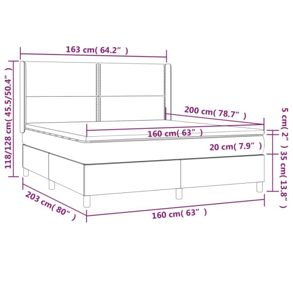 Cama box spring con colchón terciopelo gris oscuro 160x200 cm