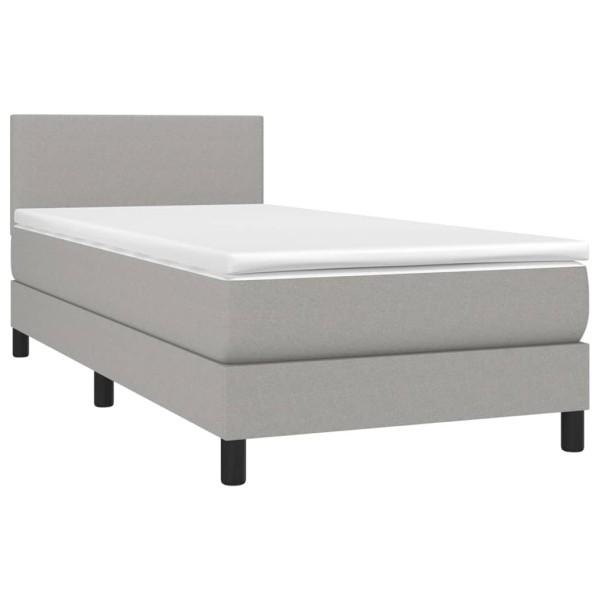 Cama box spring con colchón tela y LED gris claro 100x200 cm