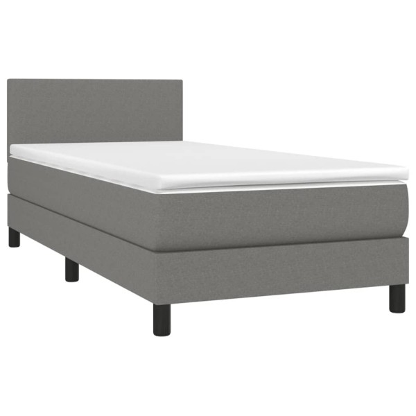 Cama box spring con colchón y LED tela gris oscuro 80x200 cm