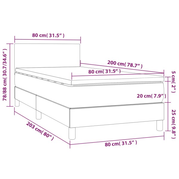 Cama box spring con colchón y LED tela gris oscuro 80x200 cm