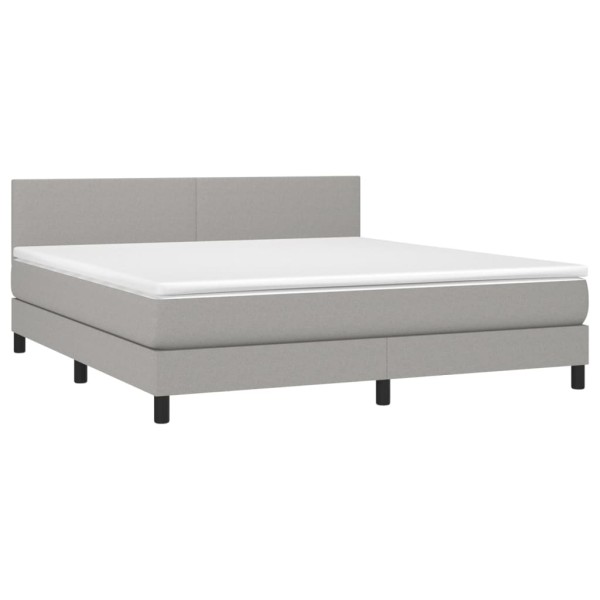 Cama box spring con colchón tela y LED gris claro 160x200 cm